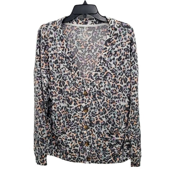 Joyspun Women's Multicolor‎ Leopard Super Soft Button Up Grandpa Cardigan NWT L - Picture 1 of 7